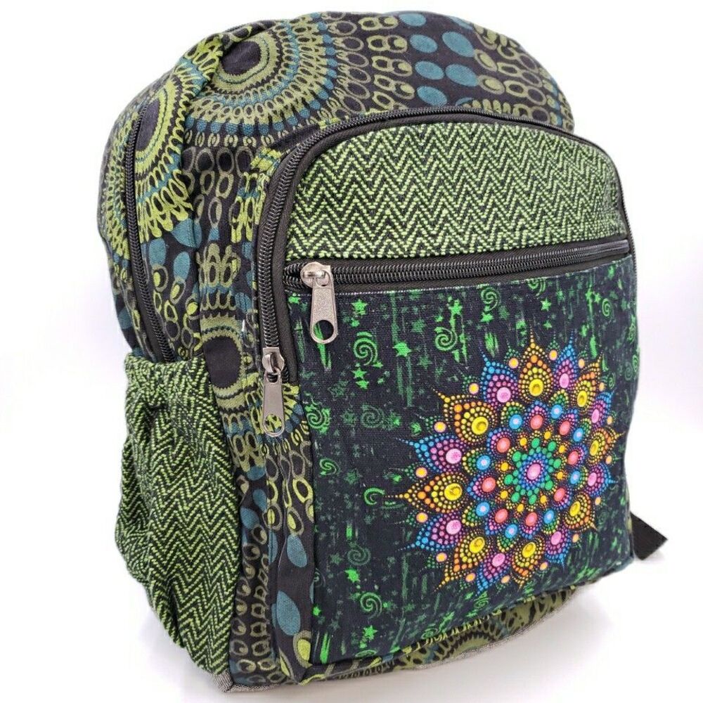 Peacock Mandala Laptop Backpack Travel Bag Lightweight Himalayan Cotton Colorful - Picture 11 of 16